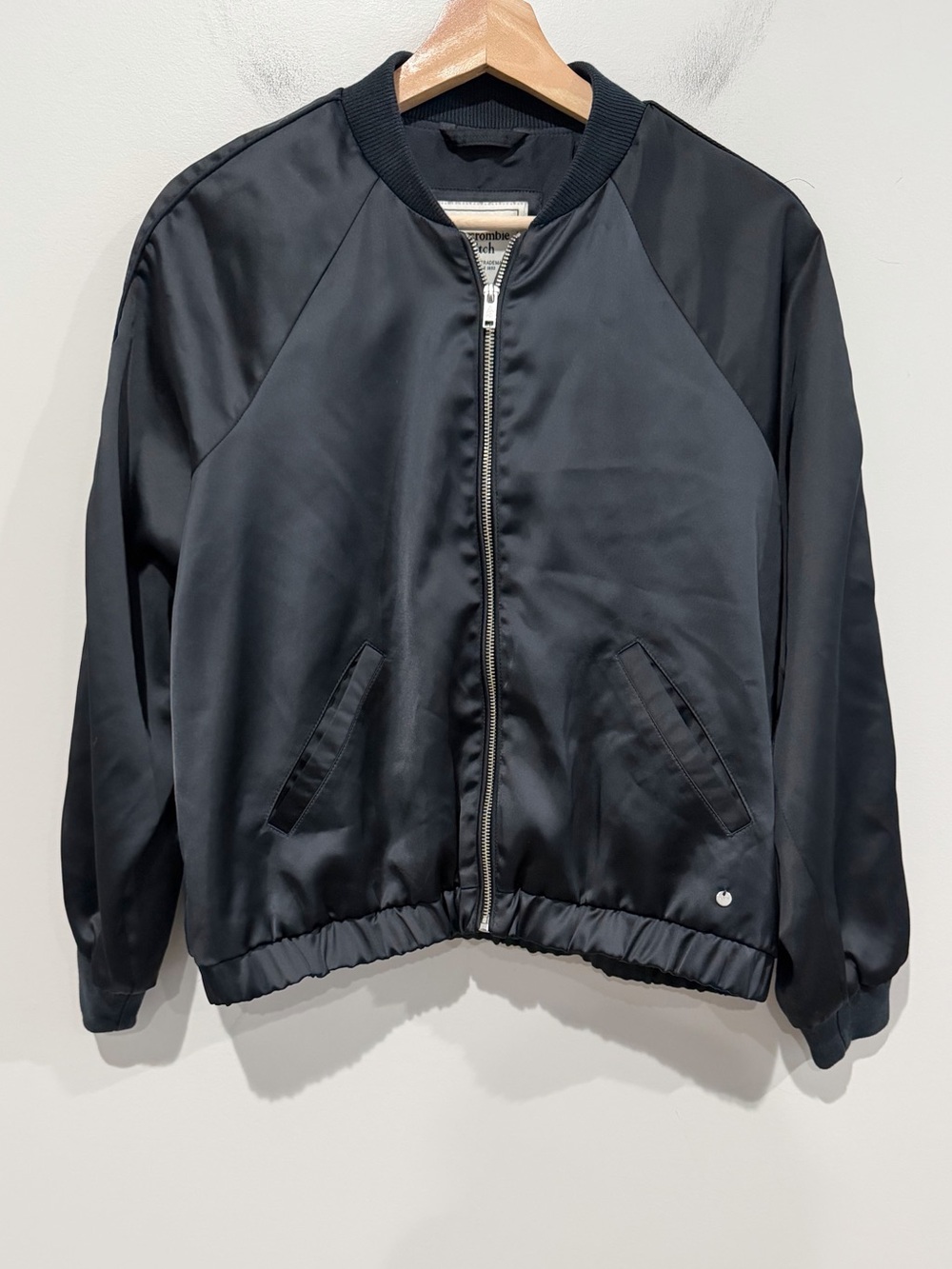 A&F Black Satin Bomber Jacket Size Medium